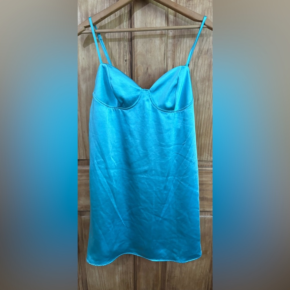 Wild Fable Blue Satin Dress M Spaghetti Strap Bustier Lingerie Babydoll Fairy